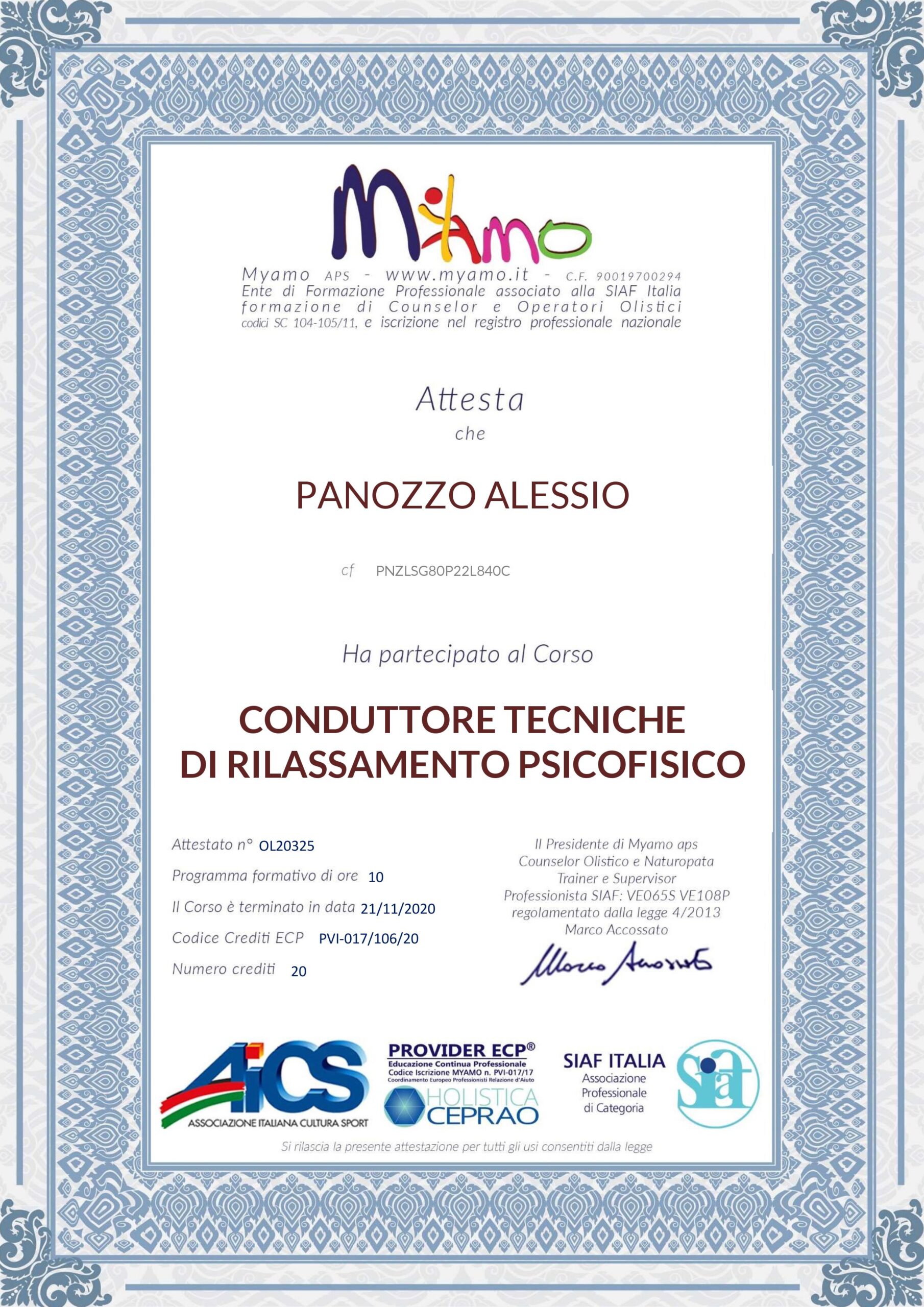 Conduttore corsi di rilassamento psicofisico